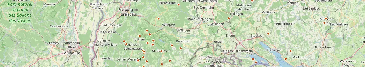 Karte mit den Selbstversorgerhäusern in Baden-Württemberg