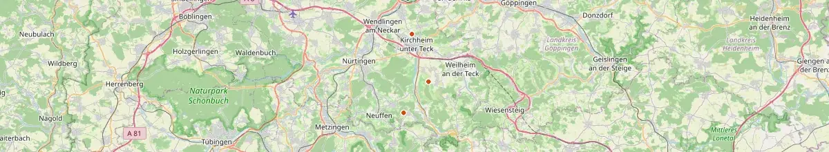 Karte mit den Selbstversorgerhäusern in Landkreis Esslingen