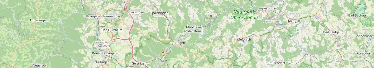 Karte mit den Selbstversorgerhäusern in Landkreis Tuttlingen