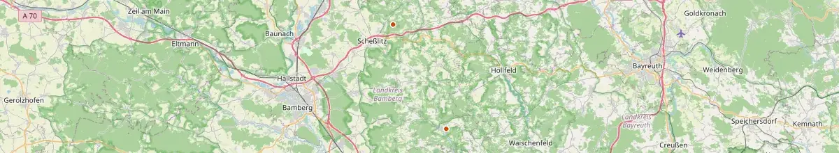 Karte mit den Selbstversorgerhäusern in Landkreis Bamberg