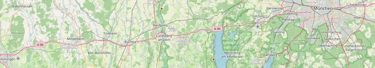 Karte mit den Selbstversorgerhäusern in Landkreis Landsberg am Lech