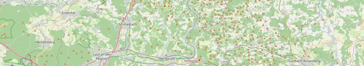 Karte mit den Selbstversorgerhäusern in Landkreis Nürnberger Land