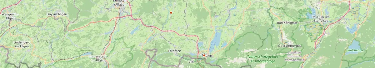 Karte mit den Selbstversorgerhäusern in Landkreis Ostallgäu