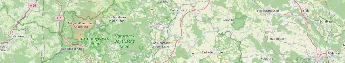 Karte mit den Selbstversorgerhäusern in Landkreis Rhön-Grabfeld