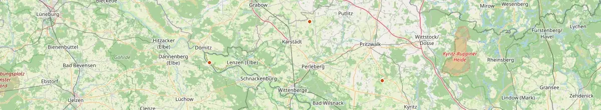 Karte mit den Selbstversorgerhäusern in Landkreis Prignitz
