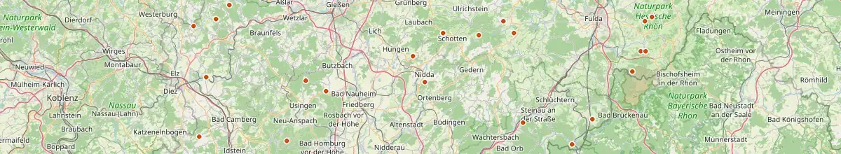 Karte mit den Selbstversorgerhäusern in Hessen