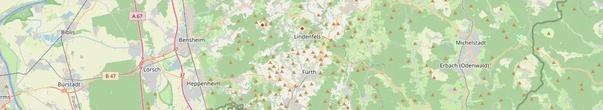 Karte mit den Selbstversorgerhäusern in Bergstraße
