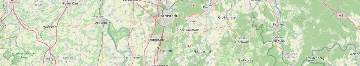 Karte mit den Selbstversorgerhäusern in Darmstadt-Dieburg