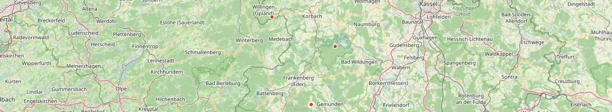 Karte mit den Selbstversorgerhäusern in Landkreis Waldeck-Frankenberg