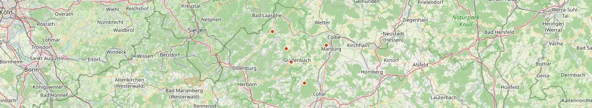 Karte mit den Selbstversorgerhäusern in Marburg-Biedenkopf