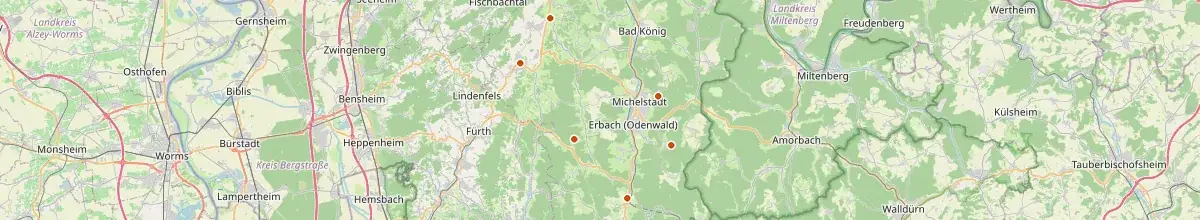 Karte mit den Selbstversorgerhäusern in Odenwaldkreis