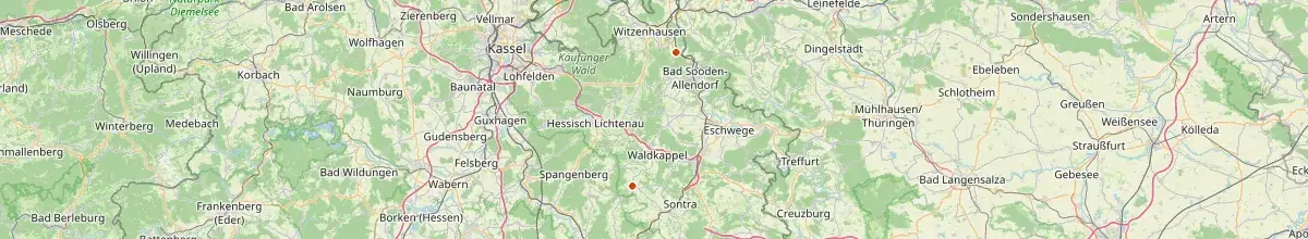 Karte mit den Selbstversorgerhäusern in Werra-Meißner-Kreis