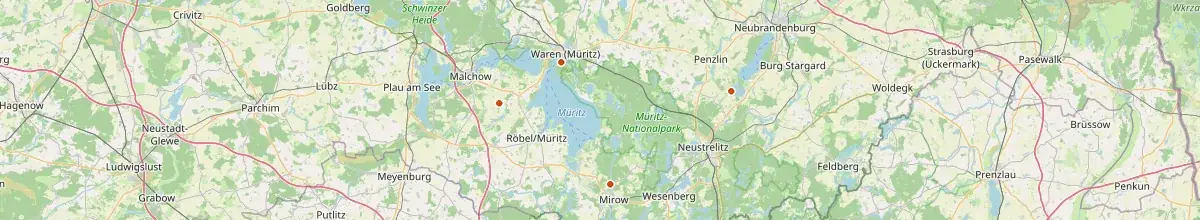 Karte mit den Selbstversorgerhäusern in Mecklenburgische Seenplatte