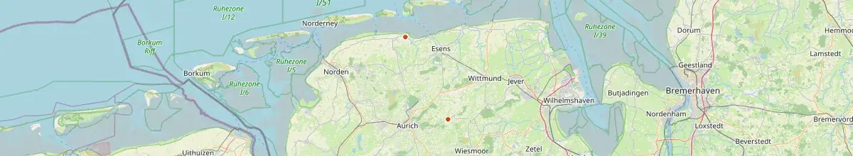 Karte mit den Selbstversorgerhäusern in Landkreis Aurich
