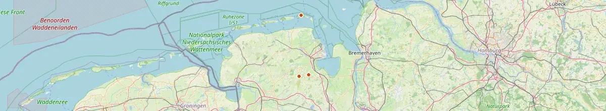Karte mit den Selbstversorgerhäusern in Landkreis Friesland