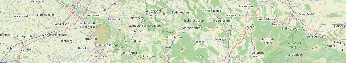 Karte mit den Selbstversorgerhäusern in Landkreis Holzminden
