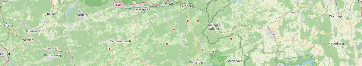 Karte mit den Selbstversorgerhäusern in Hochsauerlandkreis