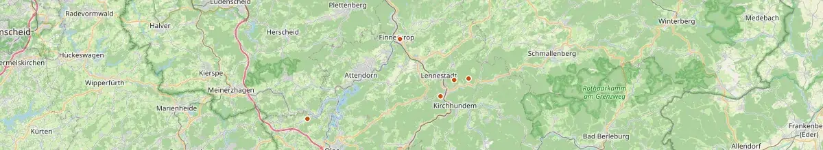 Karte mit den Selbstversorgerhäusern in Kreis Olpe