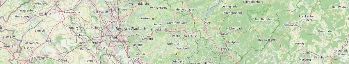 Karte mit den Selbstversorgerhäusern in Oberbergischer Kreis