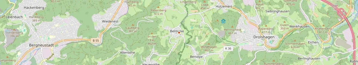 Karte mit den Selbstversorgerhäusern in Bergneustadt