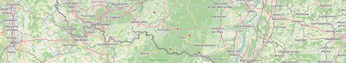 Karte mit den Selbstversorgerhäusern in Südwestpfalz