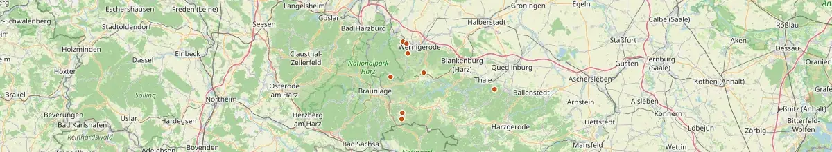 Karte mit den Selbstversorgerhäusern in Landkreis Harz