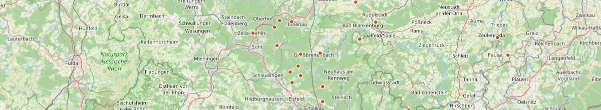 Karte mit den Selbstversorgerhäusern in Thüringen