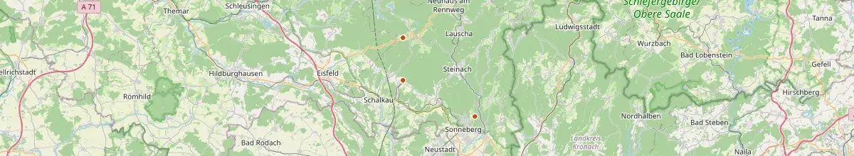 Karte mit den Selbstversorgerhäusern in Landkreis Sonneberg