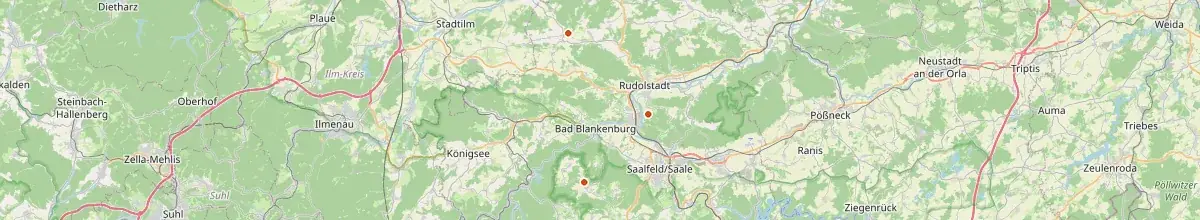 Karte mit den Selbstversorgerhäusern in Saalfeld-Rudolstadt